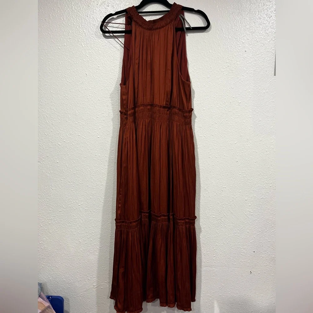 Anthropologie Tiered Halter Dress Pleated Ruffled Smocked Waist Size 14 - Picture 2 of 8